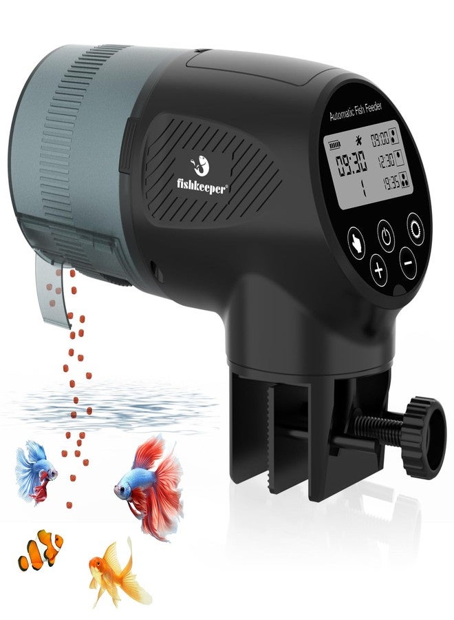 fishkeeper Automatic Fish Feeder for Aquarium - Moisture-Proof and Precision Feeding Auto Fish Food Dispenser with LCD Display Adjustable Betta Vacation Feeder with 2 AA Batteries (200ml) - Image 1